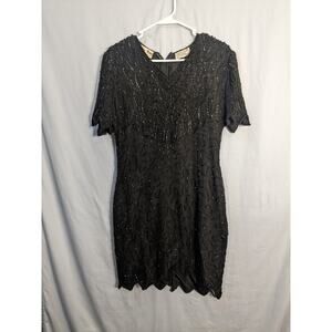 Vintage Black Silk Beaded Formal Dress